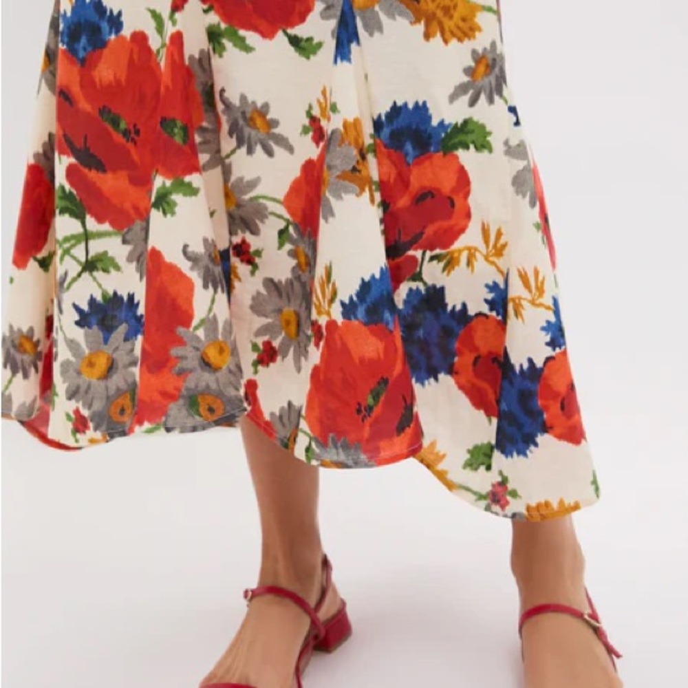 NWT Tuckernuck Floral Puff Sleeve Midi Dress - Red, Blue, Orange - Picture 5 of 8